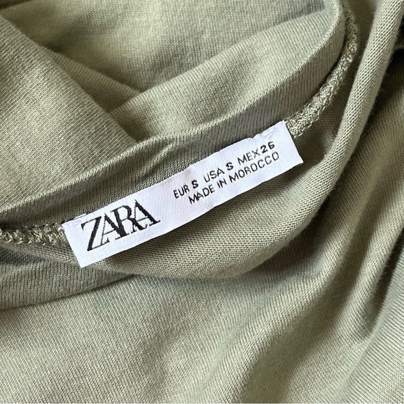 Zara Short Sleeve Ruffle Washed Green Top Small - Picture 13 of 13